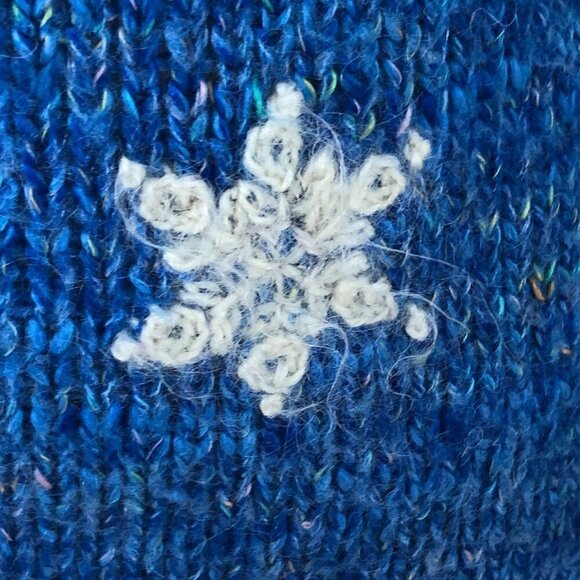 Embroidered Skiing Penguins & Snowflakes Holiday Wool Sweater - Picture 7 of 14